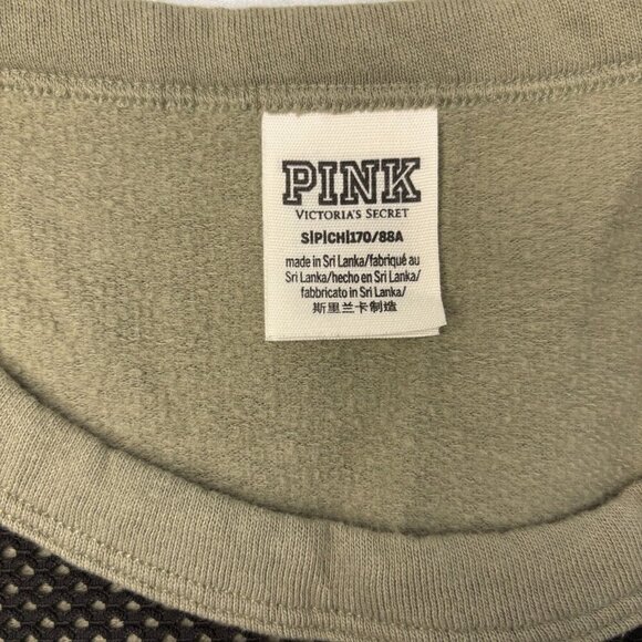 PINK VICTORIA'S SECRET Small Pink Nation Army Green Sweatshirt Mesh Cutout - Picture 3 of 4
